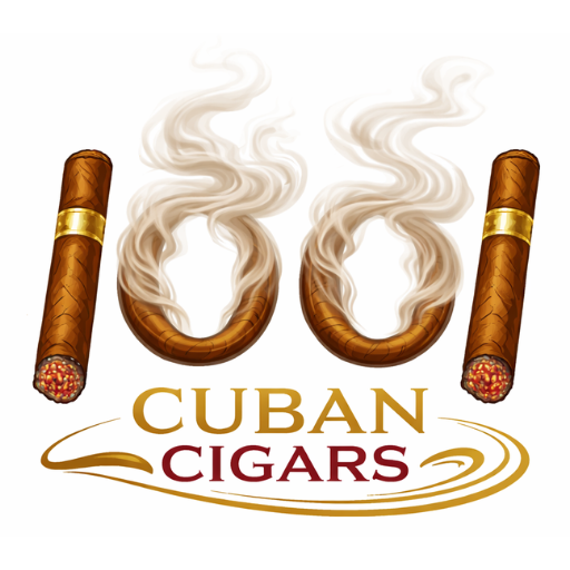 101 Cuban Cigars logo with illustrated cigars and smoke forming the numbers, gold and dark red text below